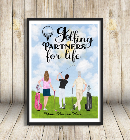 Golf Friends Personalised A4 Print, Custom Golf Picture